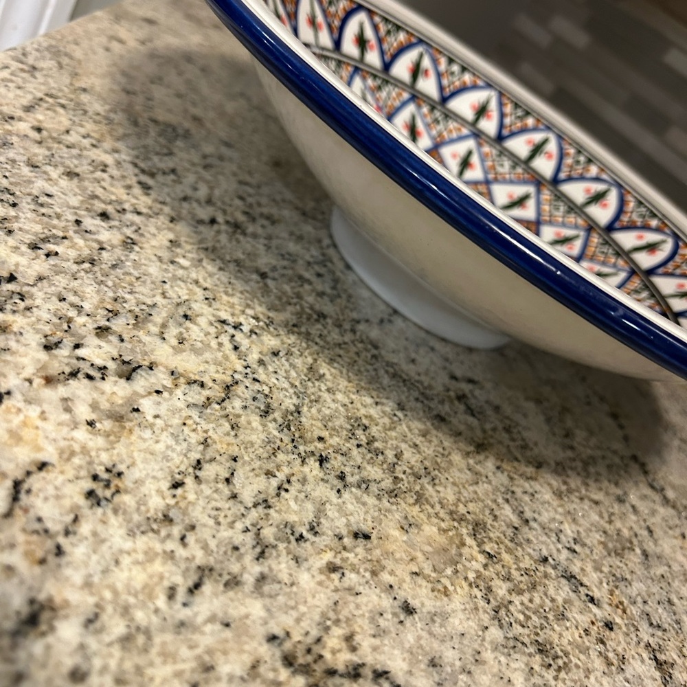 Le Souk Ceramique 12”Round serving Bowl, Made in Tunisia, White, Blue, - Picture 6 of 8
